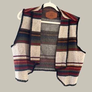 Woolrich Vintage Mens Striped Wool Blend Open Front Vest Multicolor USA Made L